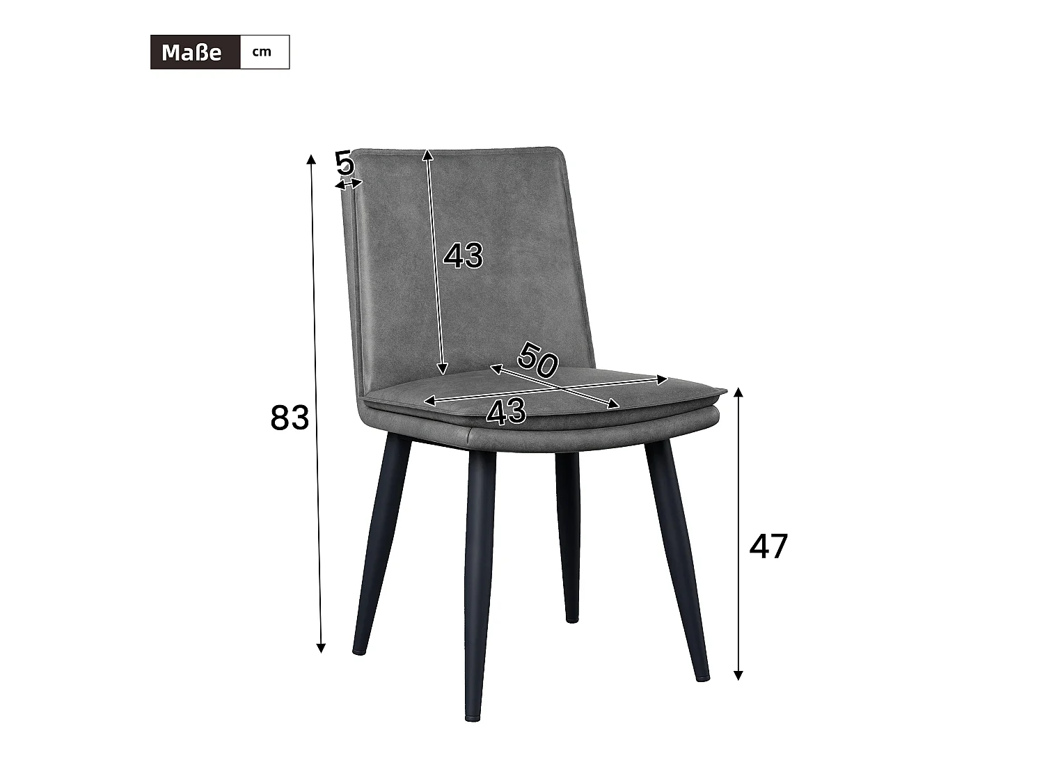 Lot de 4 chaises de salle à manger en PU - coussins double couche - 49 x 57 x 84 cm - PU - gris