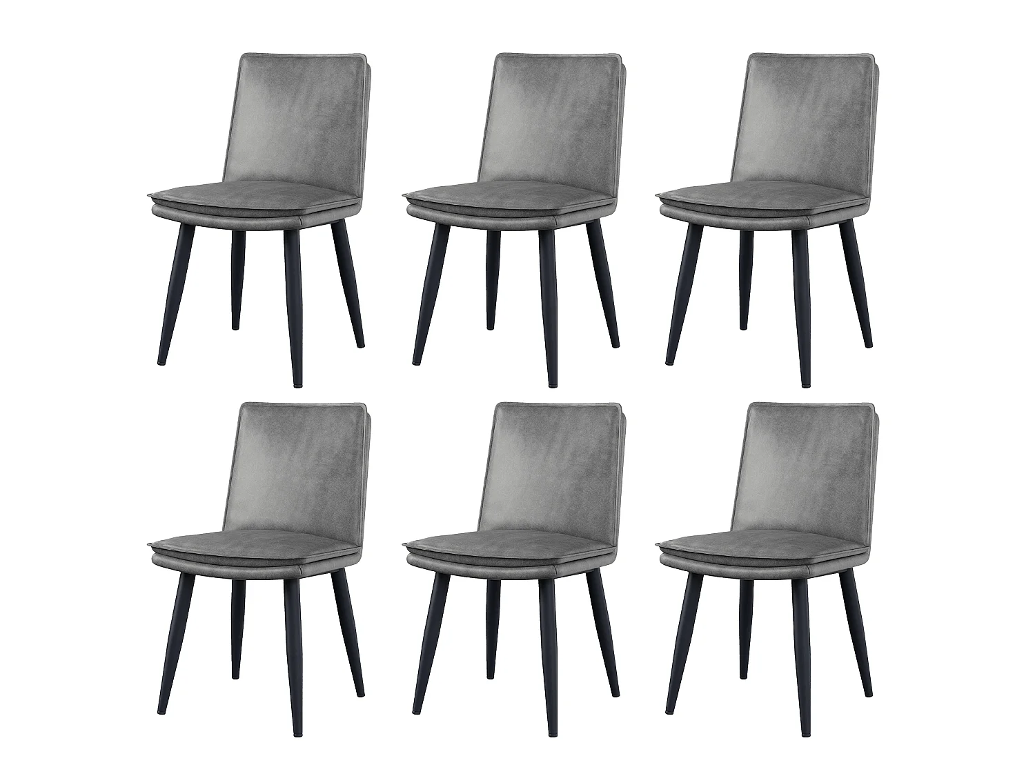 Lot de 4 chaises de salle à manger en PU - coussins double couche - 49 x 57 x 84 cm - PU - gris