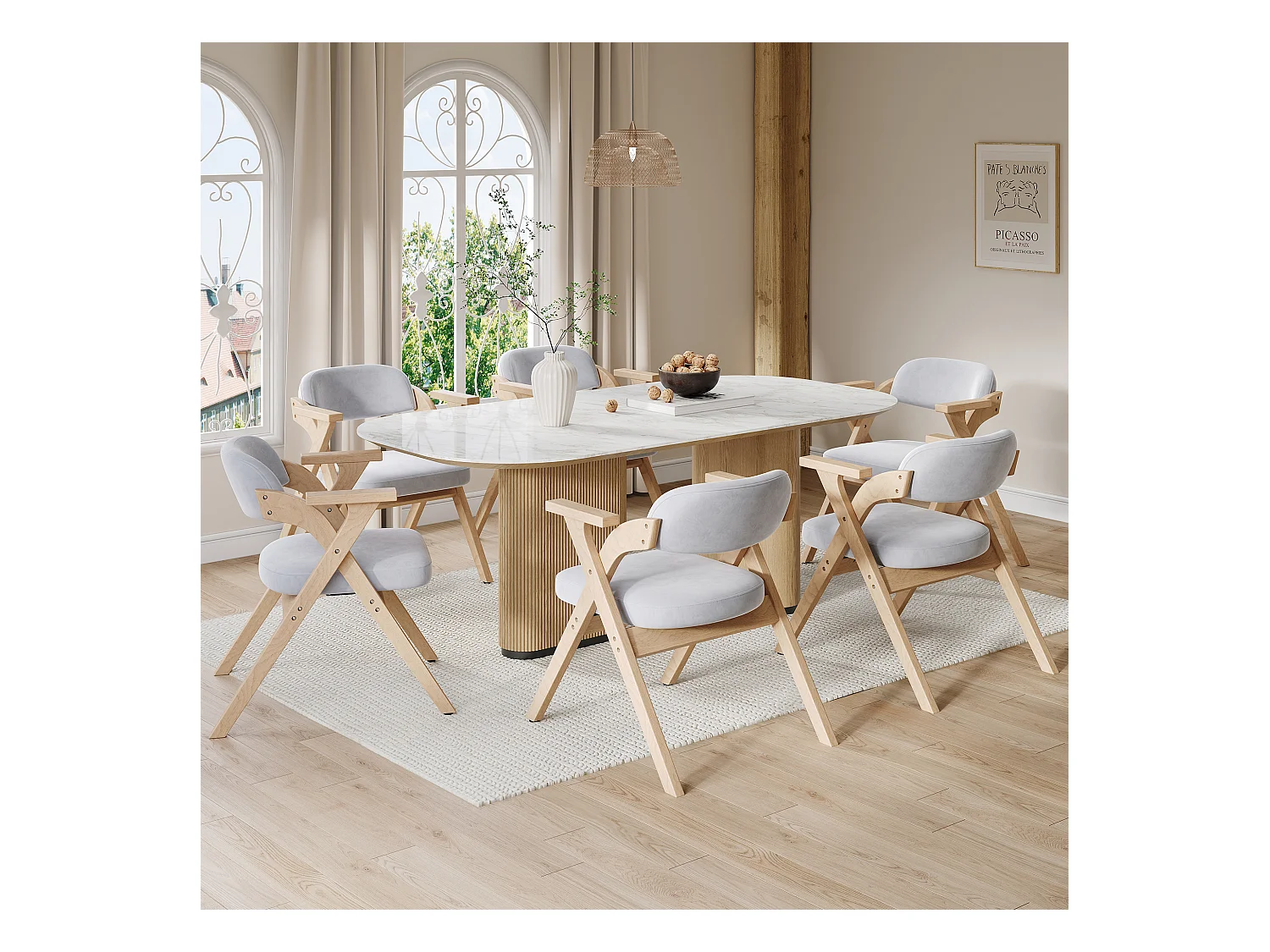 Set van 6 opvouwbare eetkamerstoelen - opvouwbaar en opbergbaar - fluwelen kussen - 64,5 x 66,5 x 73 cm - hout - grijs