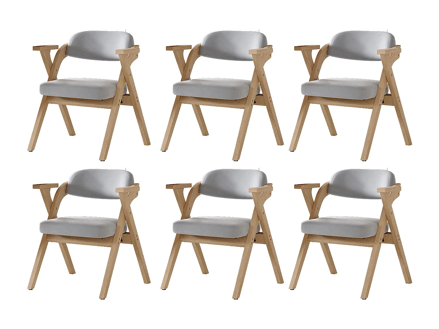 Lot de 6 chaises de salle à manger pliantes - pliables et rangeables - coussin en velours - 64.5 x 66.5 x 73 cm - bois - gris