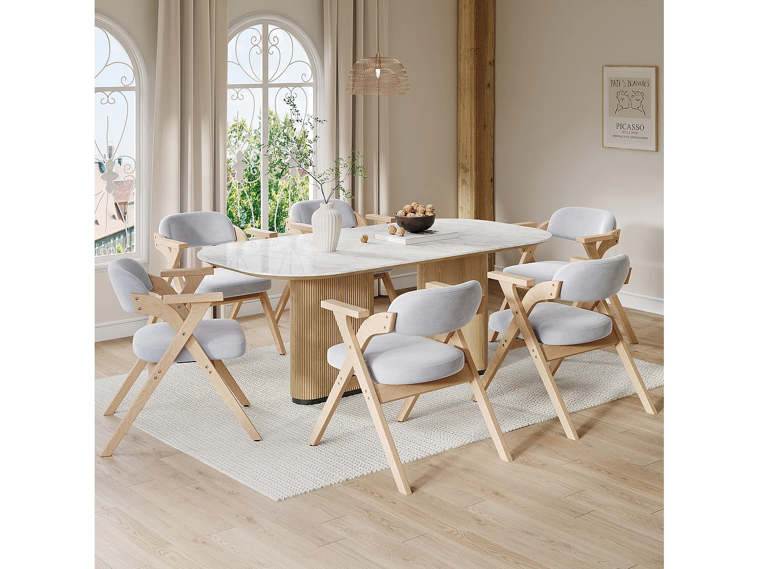 Lot de 6 chaises de salle à manger pliantes - pliables et rangeables - coussin en velours - 64.5 x 66.5 x 73 cm - bois - gris