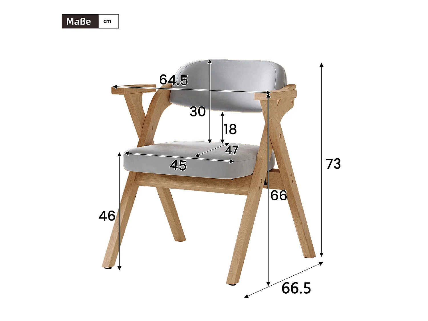 Lot de 6 chaises de salle à manger pliantes - pliables et rangeables - coussin en velours - 64.5 x 66.5 x 73 cm - bois - gris