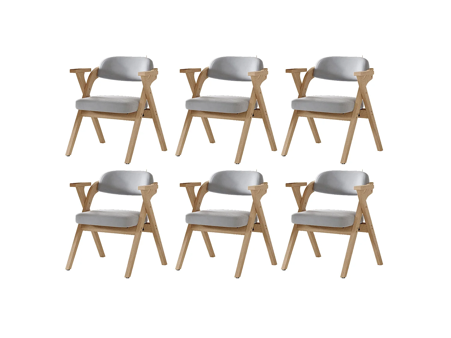 Lot de 6 chaises de salle à manger pliantes - pliables et rangeables - coussin en velours - 64.5 x 66.5 x 73 cm - bois - gris