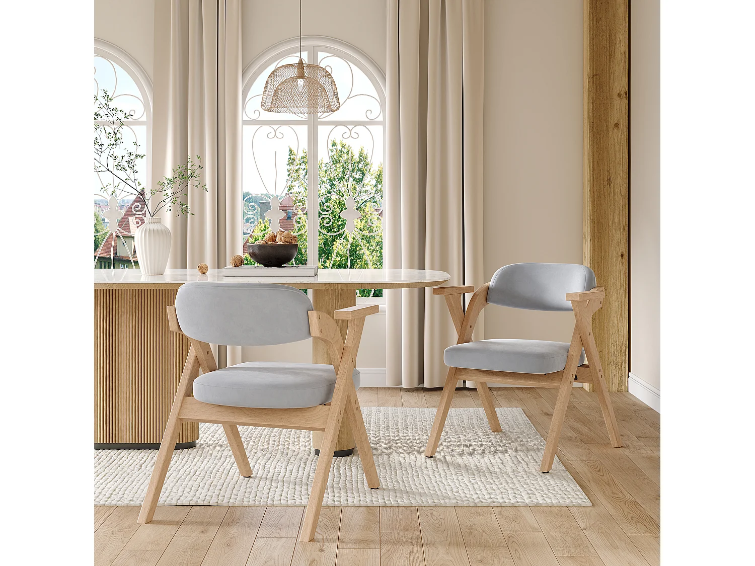 Lot de 6 chaises de salle à manger pliantes - pliables et rangeables - coussin en velours - 64.5 x 66.5 x 73 cm - bois - gris