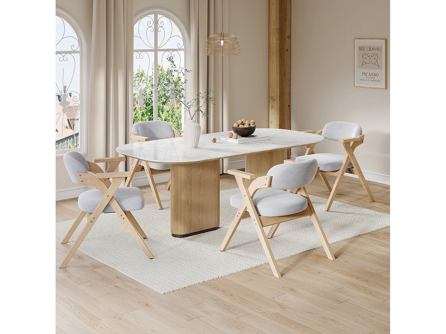 Lot de 6 chaises de salle à manger pliantes - pliables et rangeables - coussin en velours - 64.5 x 66.5 x 73 cm - bois - gris