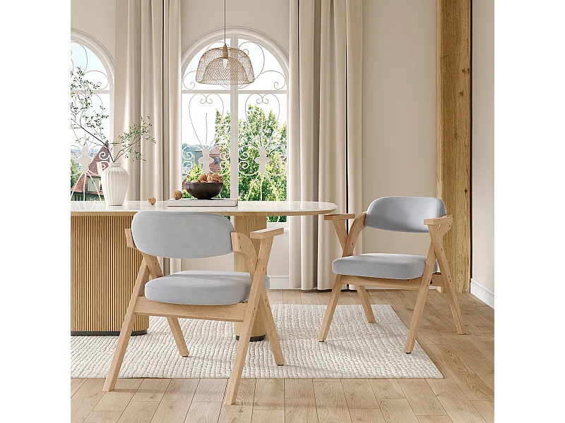 Lot de 2 chaises de salle à manger pliantes - pliables et rangeables - coussin en velours - 64.5 x 66.5 x 73 cm - bois - gris