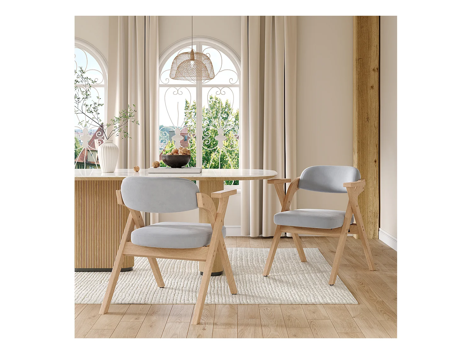 Lot de 2 chaises de salle à manger pliantes - pliables et rangeables - coussin en velours - 64.5 x 66.5 x 73 cm - bois - gris