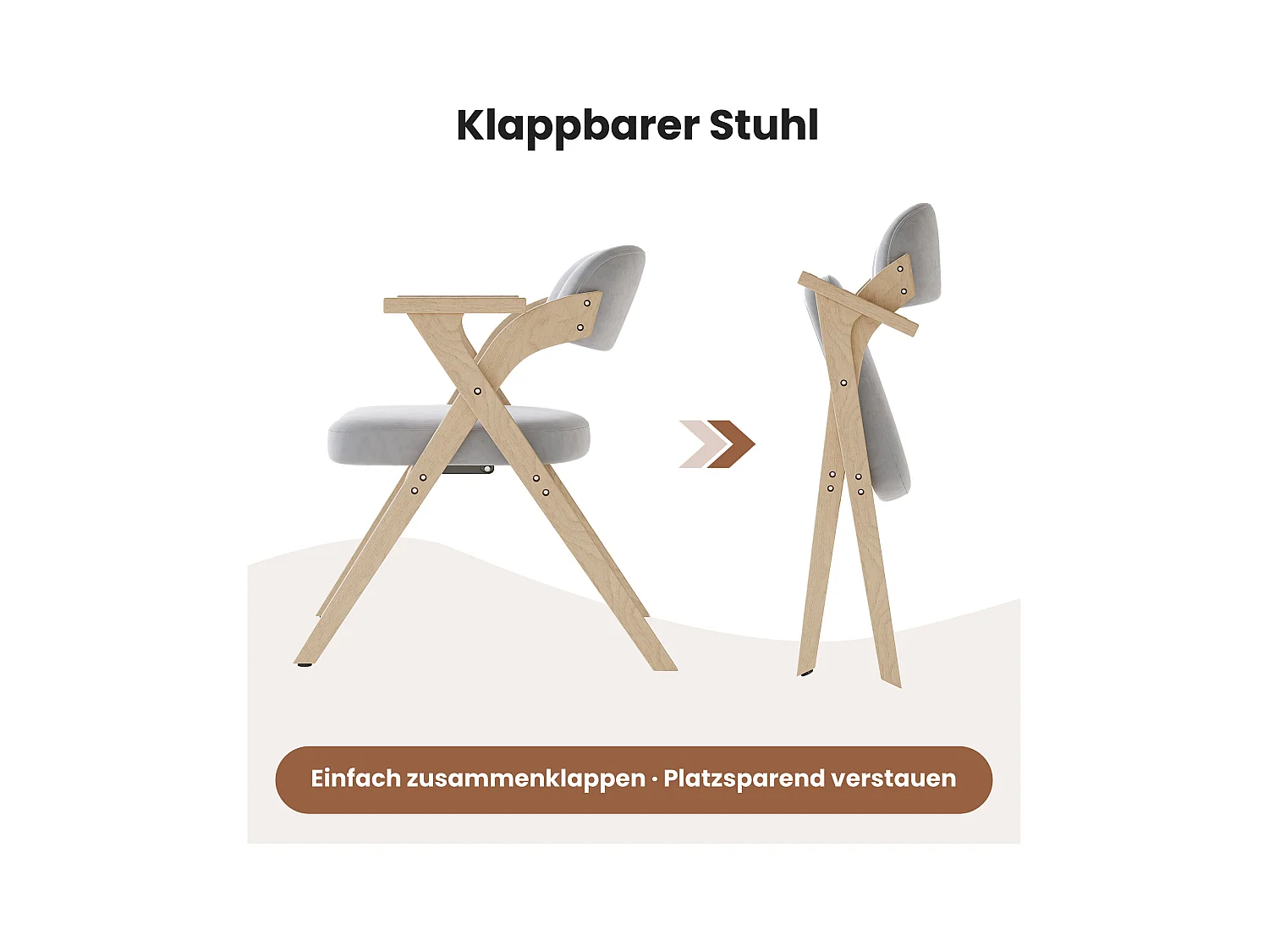 Lot de 2 chaises de salle à manger pliantes - pliables et rangeables - coussin en velours - 64.5 x 66.5 x 73 cm - bois - gris