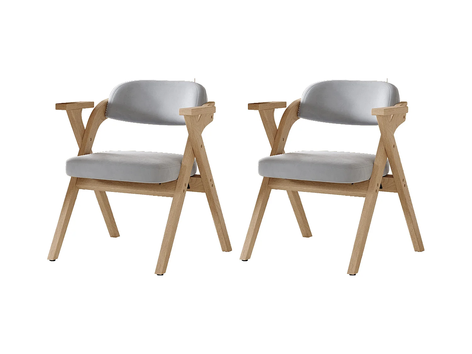 Lot de 2 chaises de salle à manger pliantes - pliables et rangeables - coussin en velours - 64.5 x 66.5 x 73 cm - bois - gris