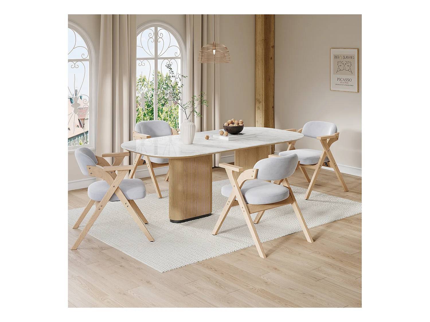 Lot de 2 chaises de salle à manger pliantes - pliables et rangeables - coussin en velours - 64.5 x 66.5 x 73 cm - bois - gris