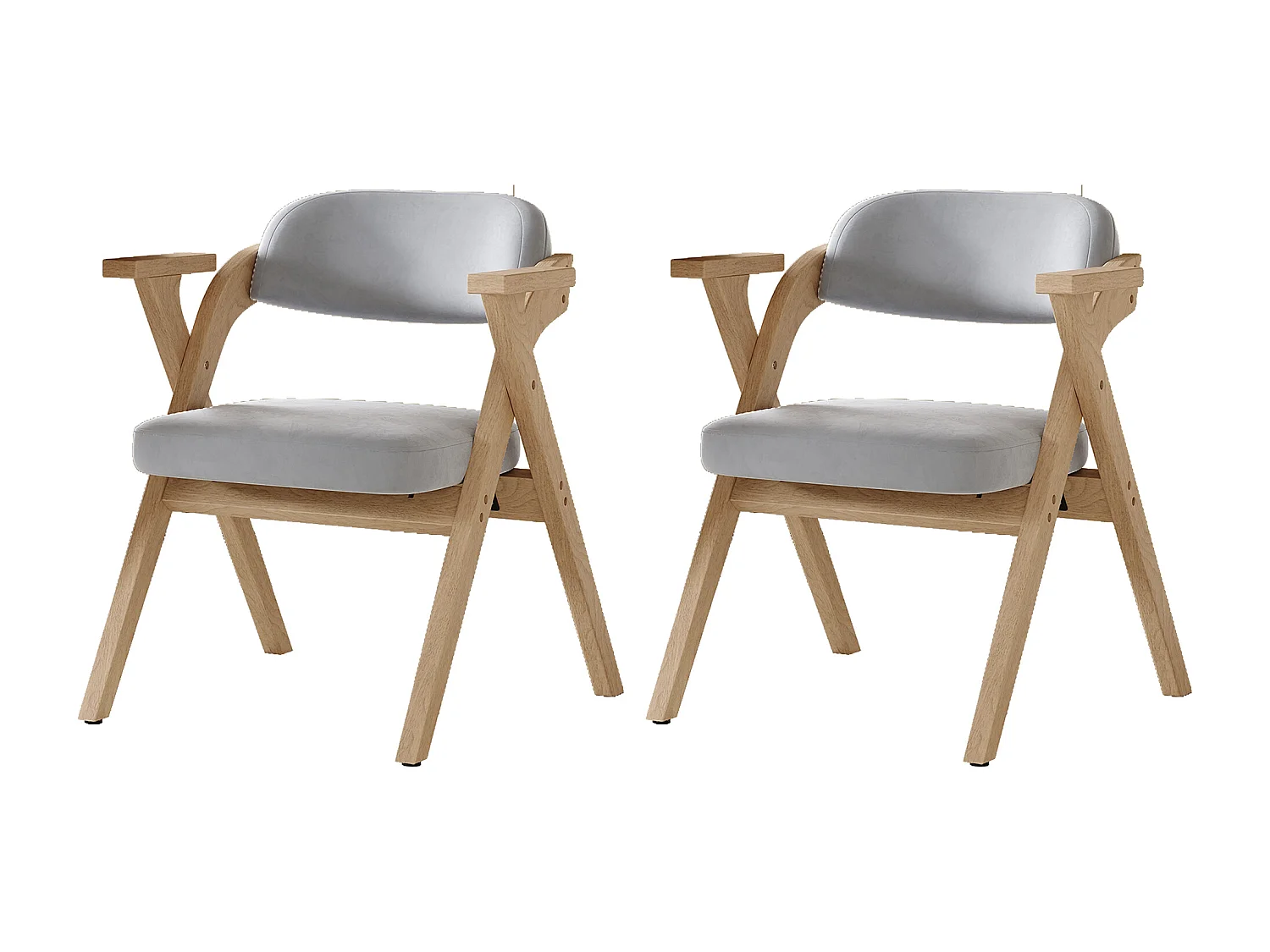 Lot de 2 chaises de salle à manger pliantes - pliables et rangeables - coussin en velours - 64.5 x 66.5 x 73 cm - bois - gris