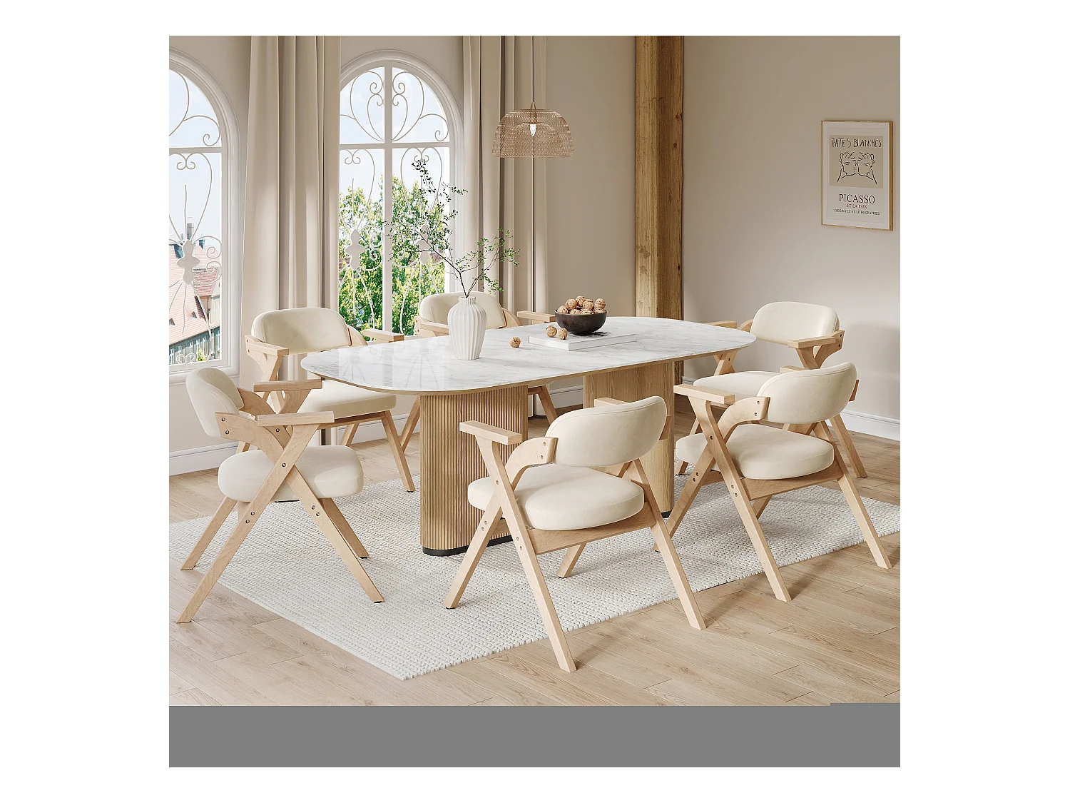 Lot de 4 chaises de salle à manger pliantes - pliables et rangeables - coussin en velours - 64.5 x 66.5 x 73 cm - bois - beige