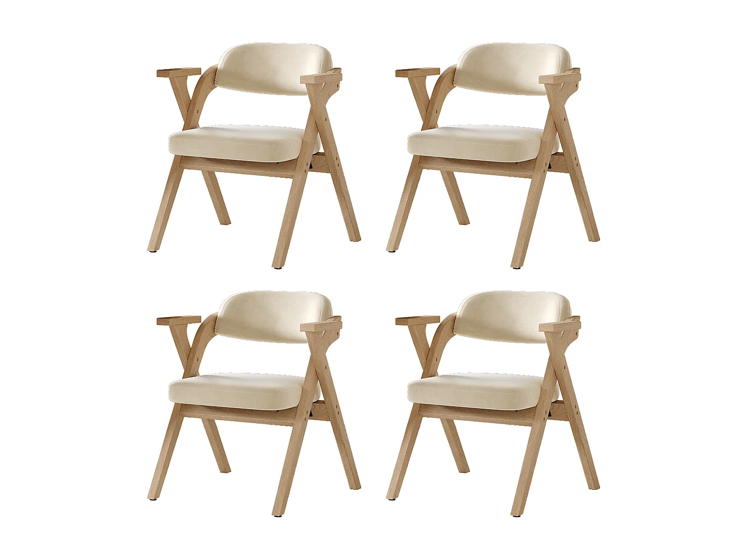 Set van 4 opvouwbare eetkamerstoelen - opvouwbaar en opbergbaar - fluwelen kussen - 64,5 x 66,5 x 73 cm - hout - beige