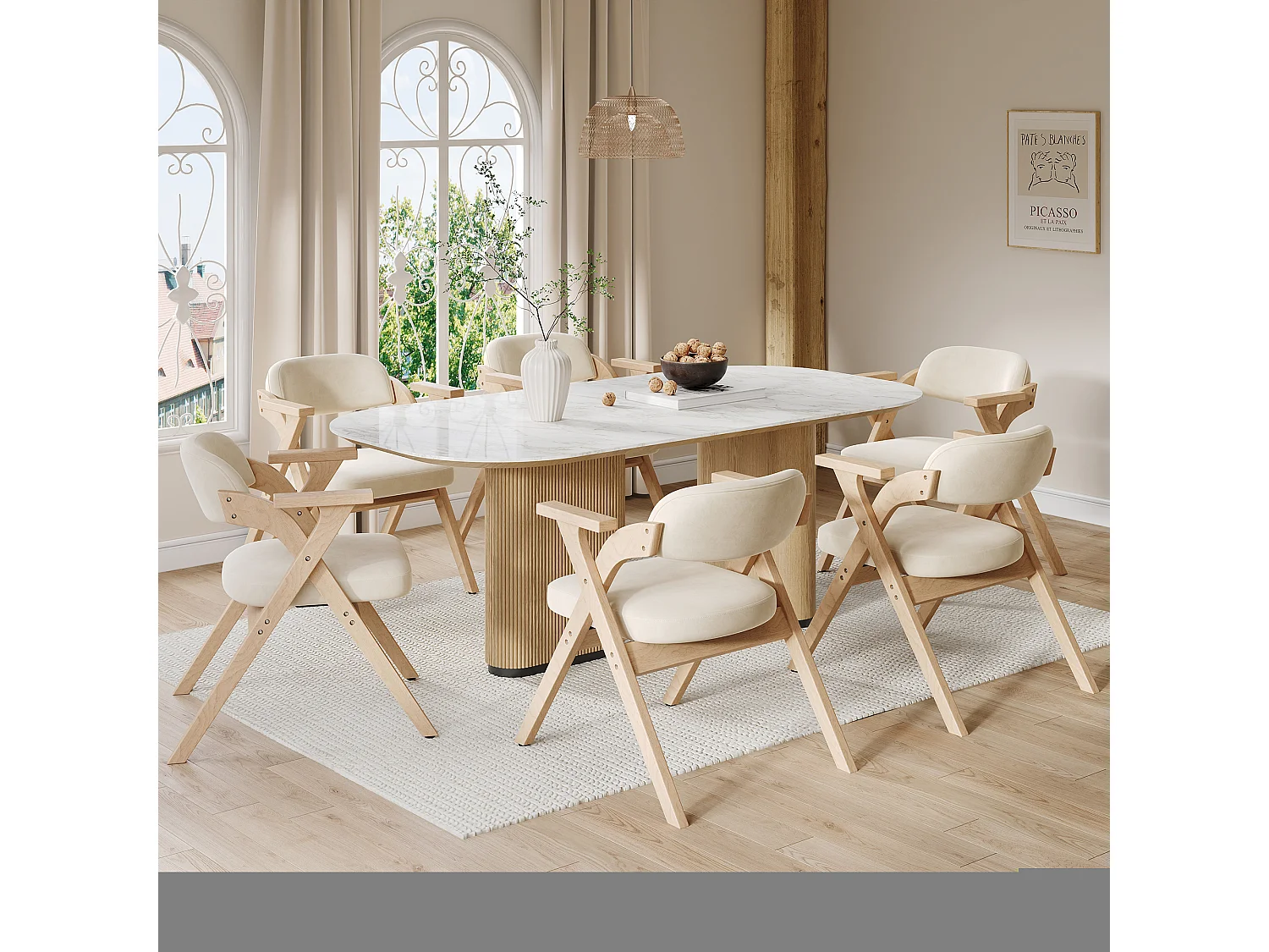 Set van 4 opvouwbare eetkamerstoelen - opvouwbaar en opbergbaar - fluwelen kussen - 64,5 x 66,5 x 73 cm - hout - beige