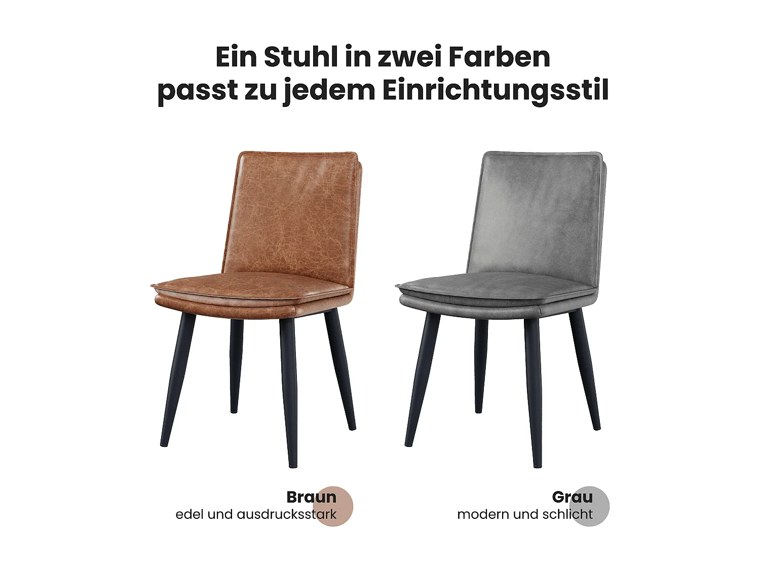 Lot de 2 chaises de salle à manger en PU - coussins double couche - 49 x 57 x 84 cm - PU - gris