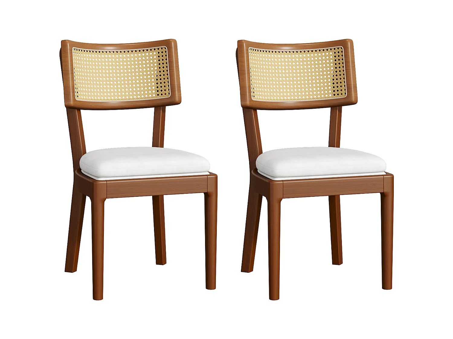 Lot de 2 chaises de salle à manger en bois massif avec dossiers en rotin - coussin en velours - 50 x 58 x 88 cm - marron