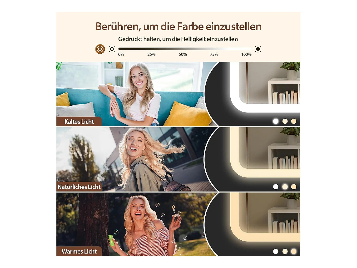 Dripex Toilettentafel met verlichting en 11 laden, grote LED-spiegel (110 cm) en stopcontact, voor slaapkamer en toiletkamer, wit