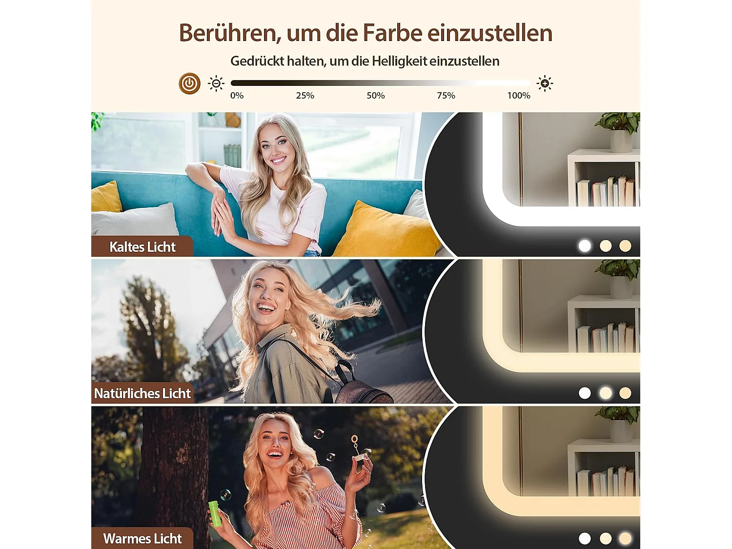 Dripex Toilettentafel met verlichting en 11 laden, grote LED-spiegel (110 cm) en stopcontact, voor slaapkamer en toiletkamer, wit