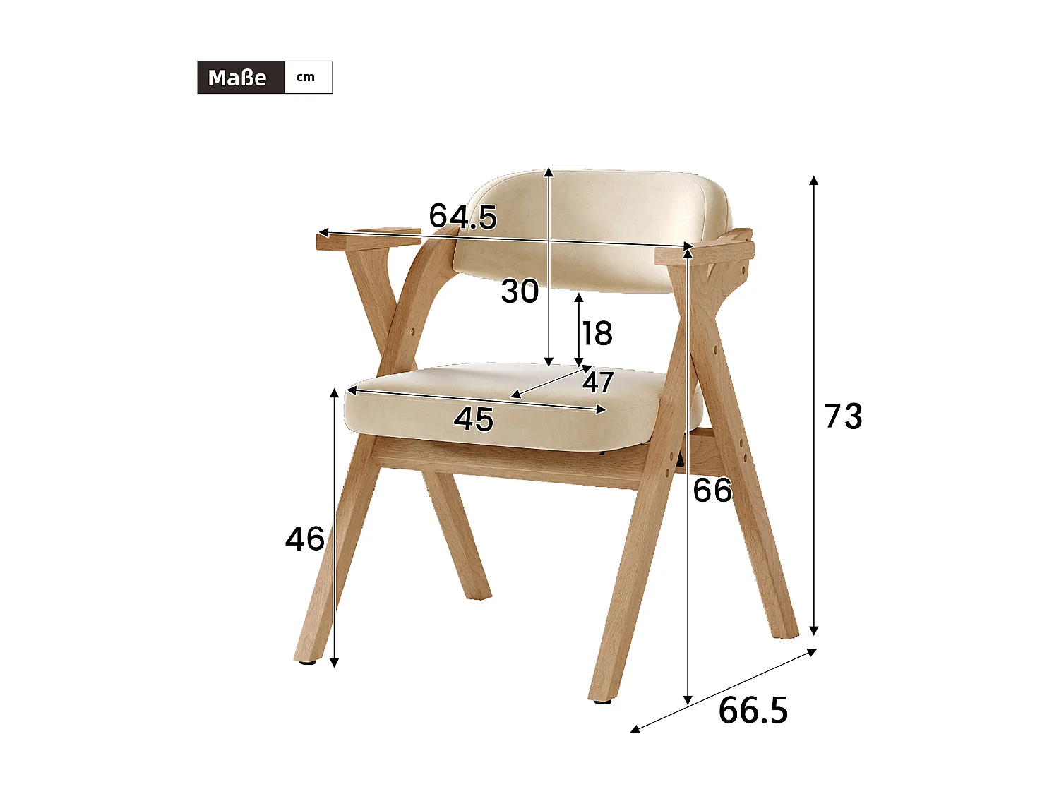 Lot de 2 chaises de salle à manger pliantes - pliables et rangeables - coussin en velours - 64.5 x 66.5 x 73 cm - bois - beige