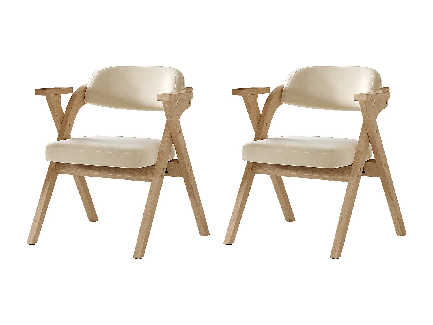 Lot de 2 chaises de salle à manger pliantes - pliables et rangeables - coussin en velours - 64.5 x 66.5 x 73 cm - bois - beige