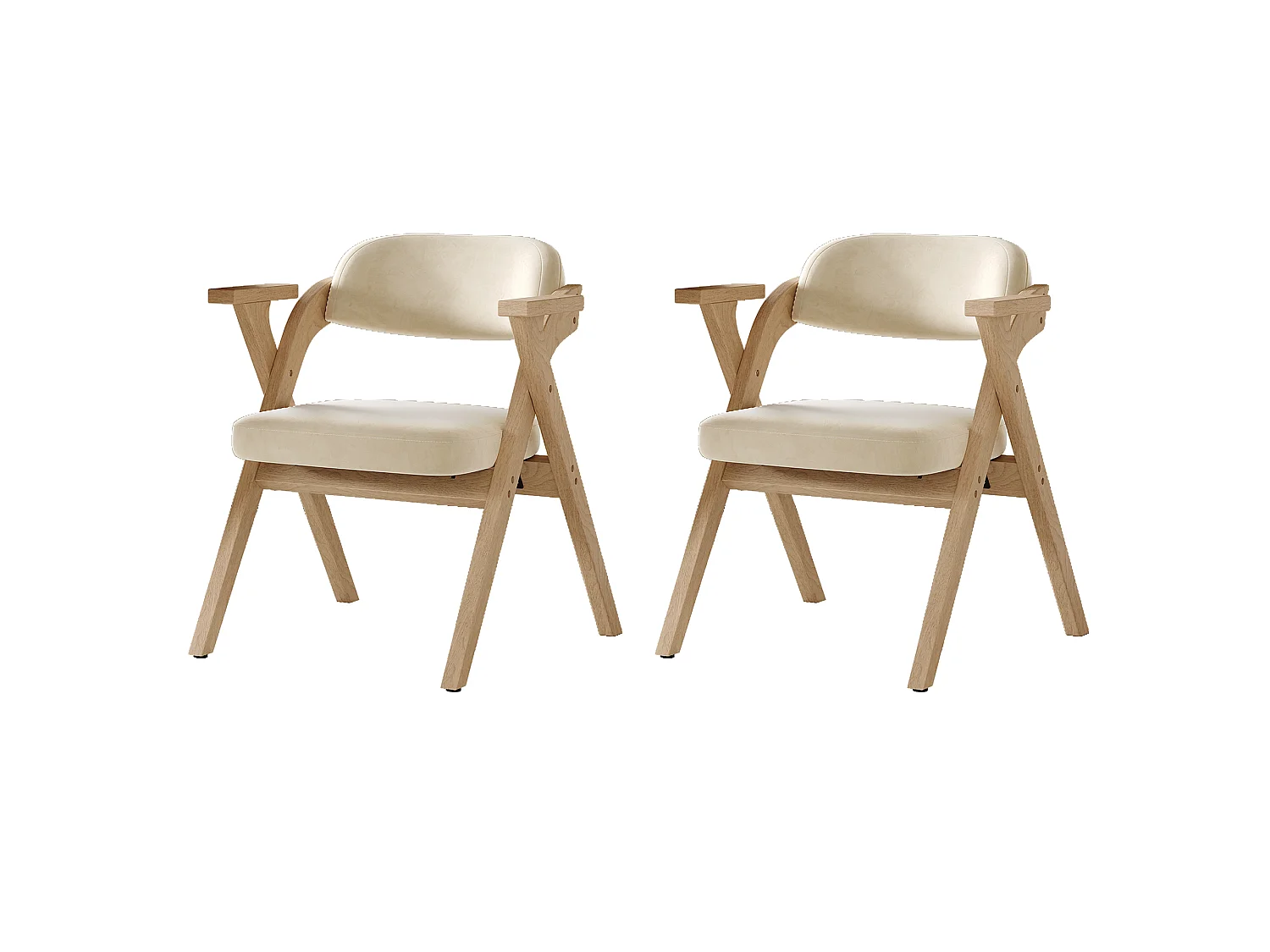 Sæt med 2 foldbare spisestuestole - foldbare og opbevarelige - fløjlshynde - 64,5 x 66,5 x 73 cm - træ - beige