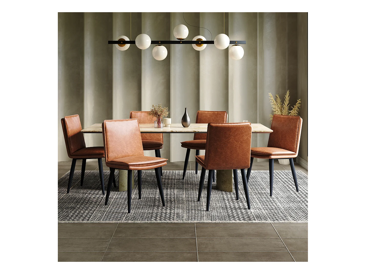 Lot de 6 chaises de salle à manger en PU - coussins double couche - 49 x 57 x 84 cm - PU - marron