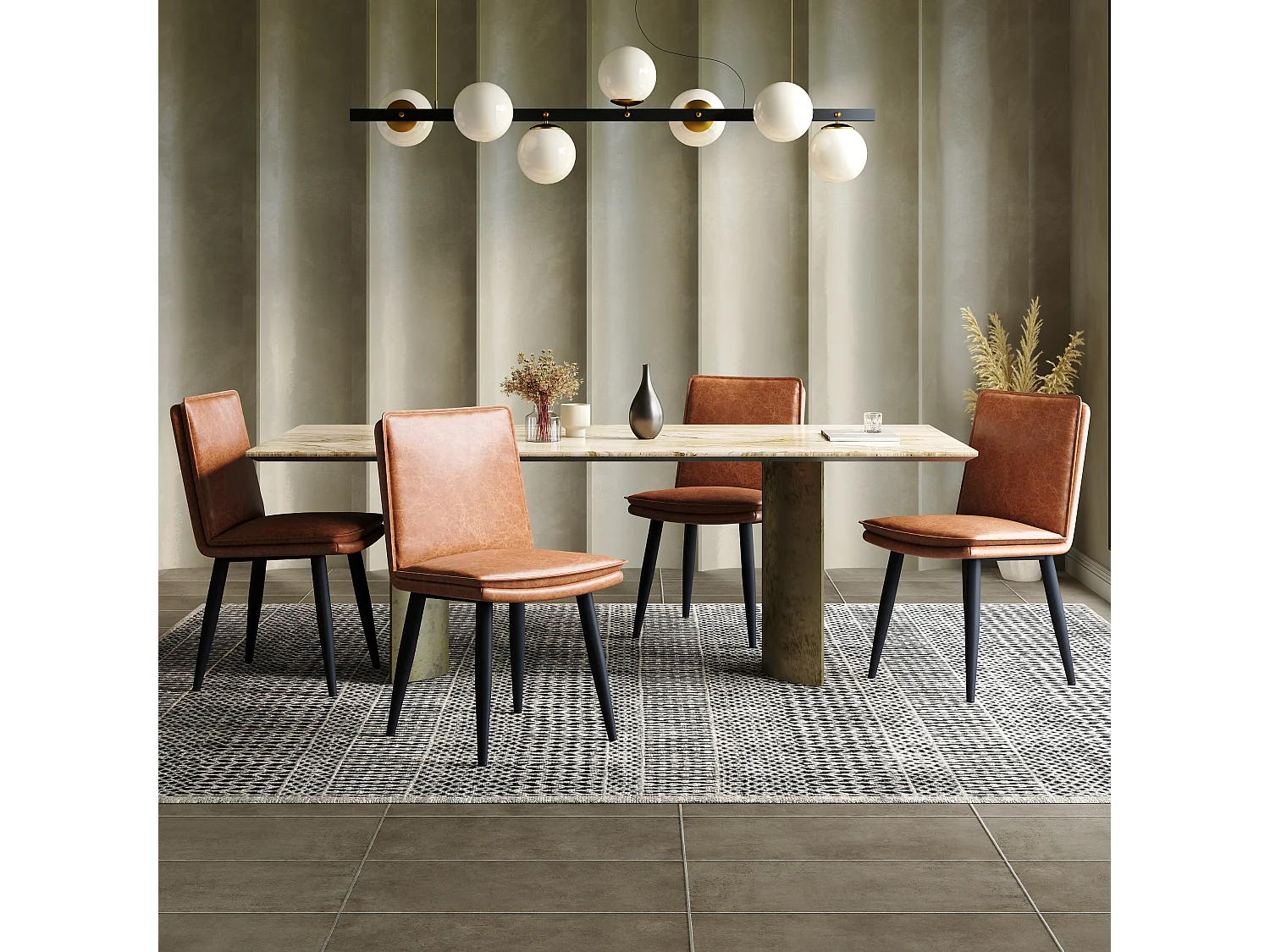 Set van 6 PU eetkamerstoelen - dubbele laag kussens - 49 x 57 x 84 cm - PU - bruin