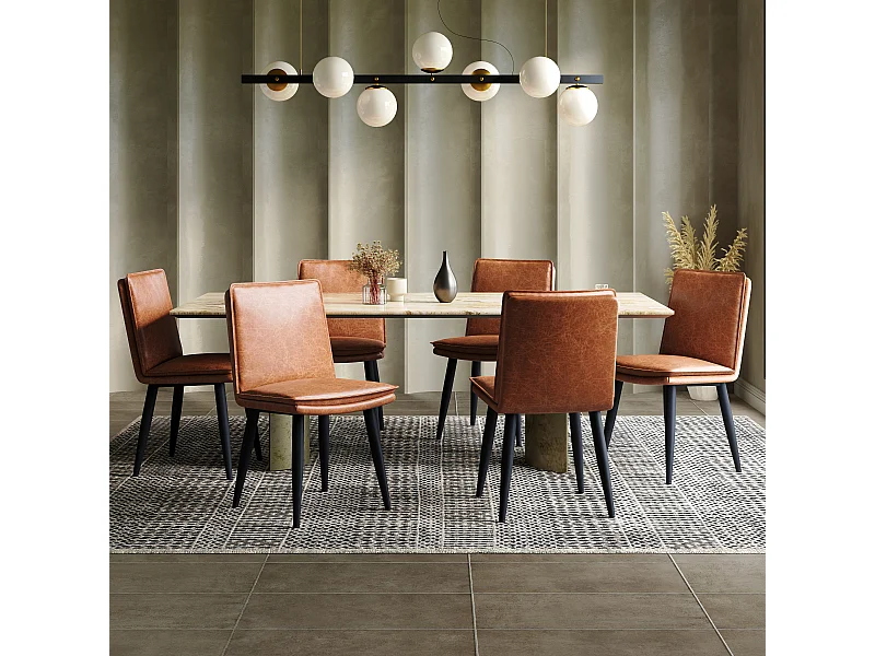 6er-Set Esszimmerstühle aus PU – doppellagige Kissen – 49 x 57 x 84 cm – PU – Braun