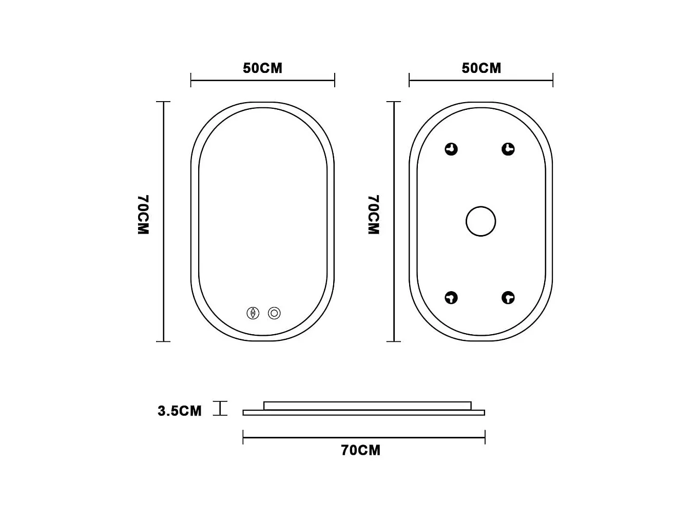 Miroir de Salle de Bain YOLEO avec Éclairage - Miroir Mural Ovale 70 x 50 cm Anti-Buée, Commande Tactile, 3 Couleurs de Lumière