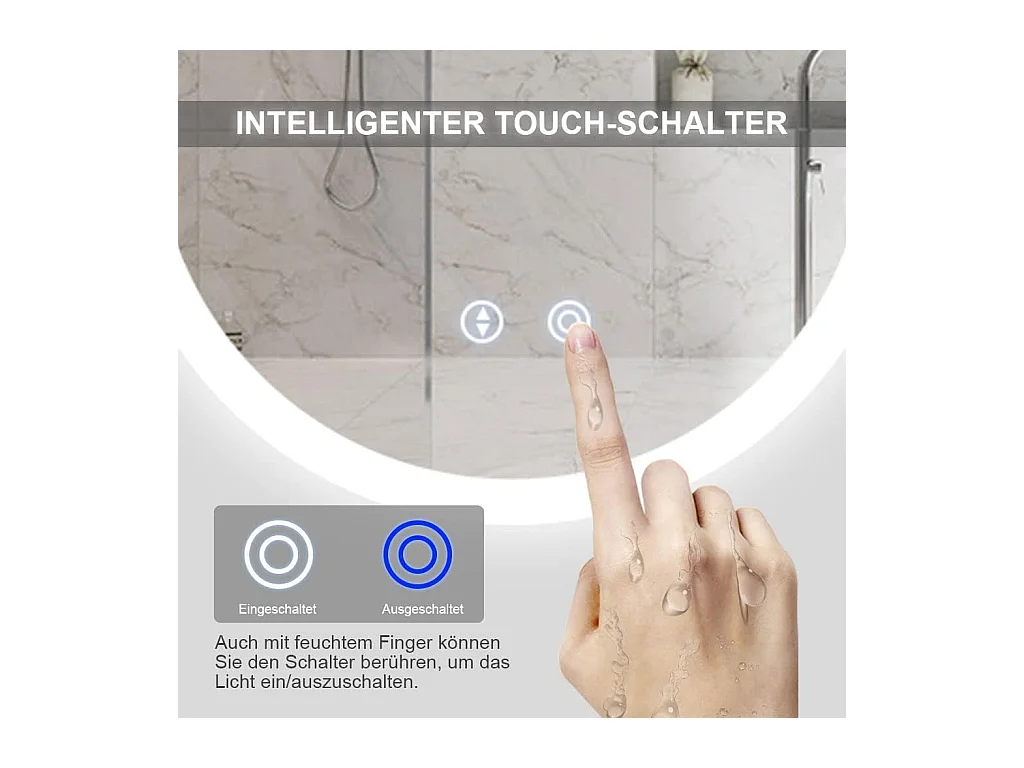 Miroir de Salle de Bain YOLEO avec Éclairage - Miroir Mural Ovale 70 x 50 cm Anti-Buée, Commande Tactile, 3 Couleurs de Lumière