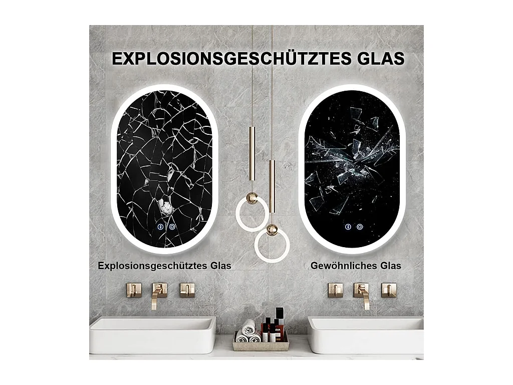 Miroir de Salle de Bain YOLEO avec Éclairage - Miroir Mural Ovale 70 x 50 cm Anti-Buée, Commande Tactile, 3 Couleurs de Lumière