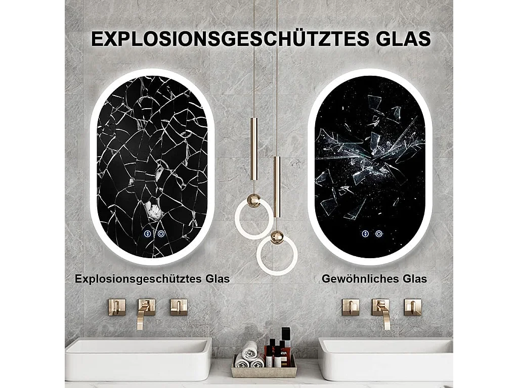 Miroir de Salle de Bain YOLEO avec Éclairage - Miroir Mural Ovale 70 x 50 cm Anti-Buée, Commande Tactile, 3 Couleurs de Lumière