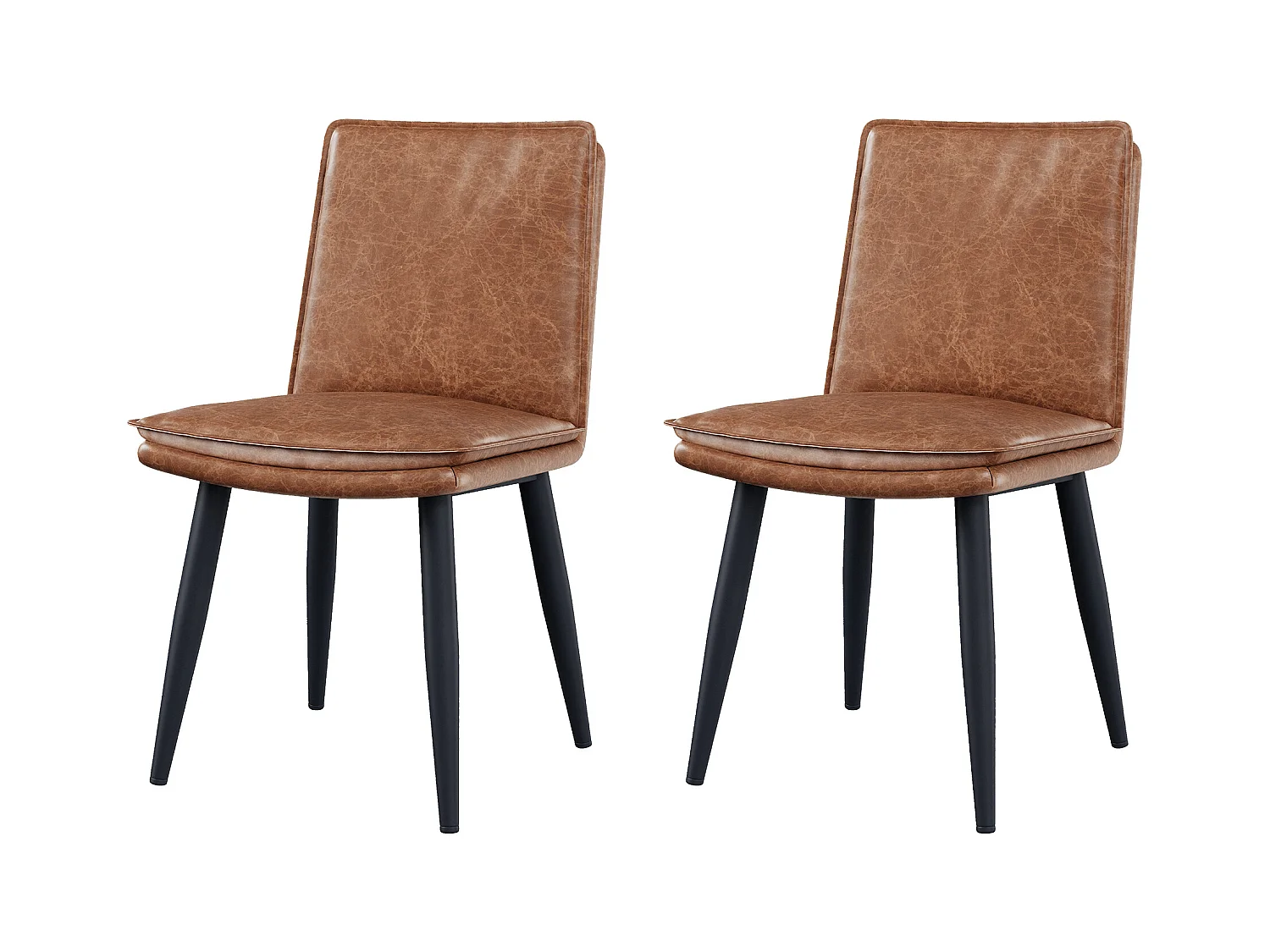 Lot de 2 chaises de salle à manger en PU - coussins double couche - 49 x 57 x 84 cm - PU - marron