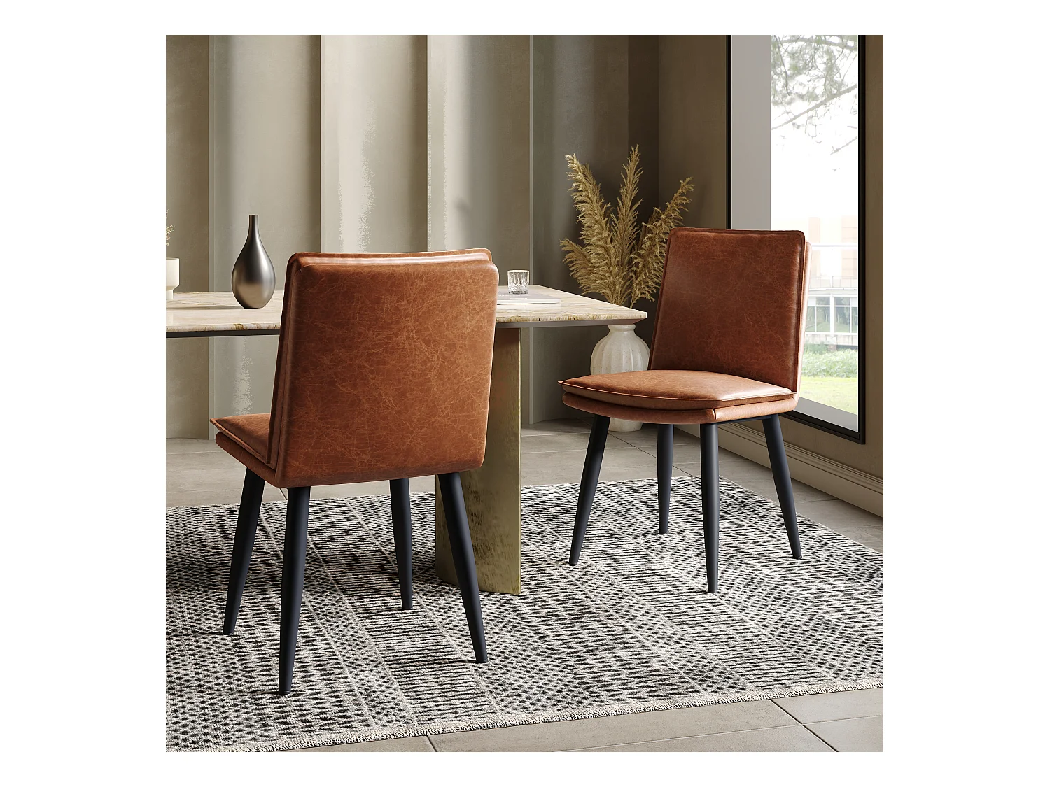 Set van 2 PU eetkamerstoelen - dubbele laag kussens - 49 x 57 x 84 cm - PU - bruin