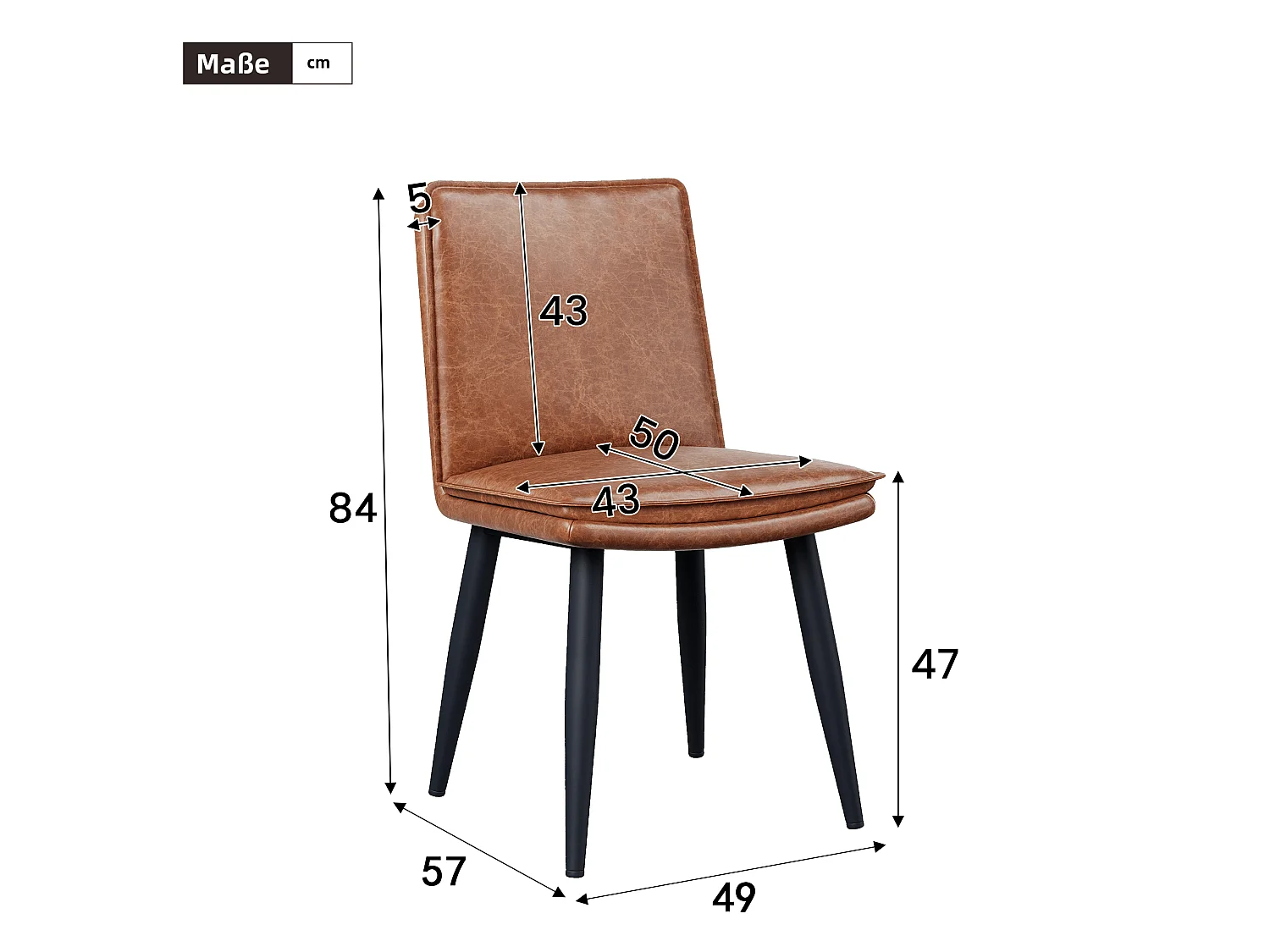 Set van 2 PU eetkamerstoelen - dubbele laag kussens - 49 x 57 x 84 cm - PU - bruin