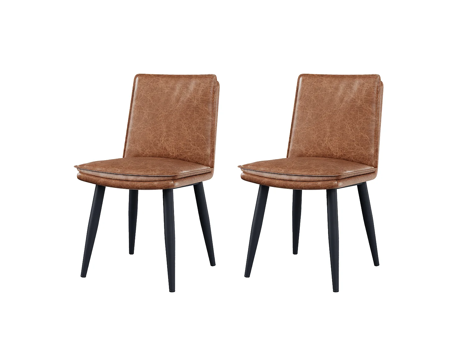 Set van 2 PU eetkamerstoelen - dubbele laag kussens - 49 x 57 x 84 cm - PU - bruin