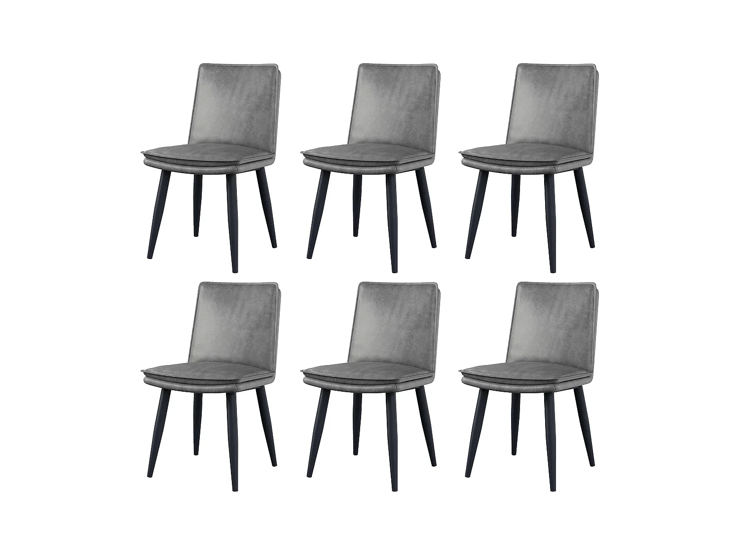 Lot de 6 chaises de salle à manger en PU - coussins double couche - 49 x 57 x 84 cm - PU - gris