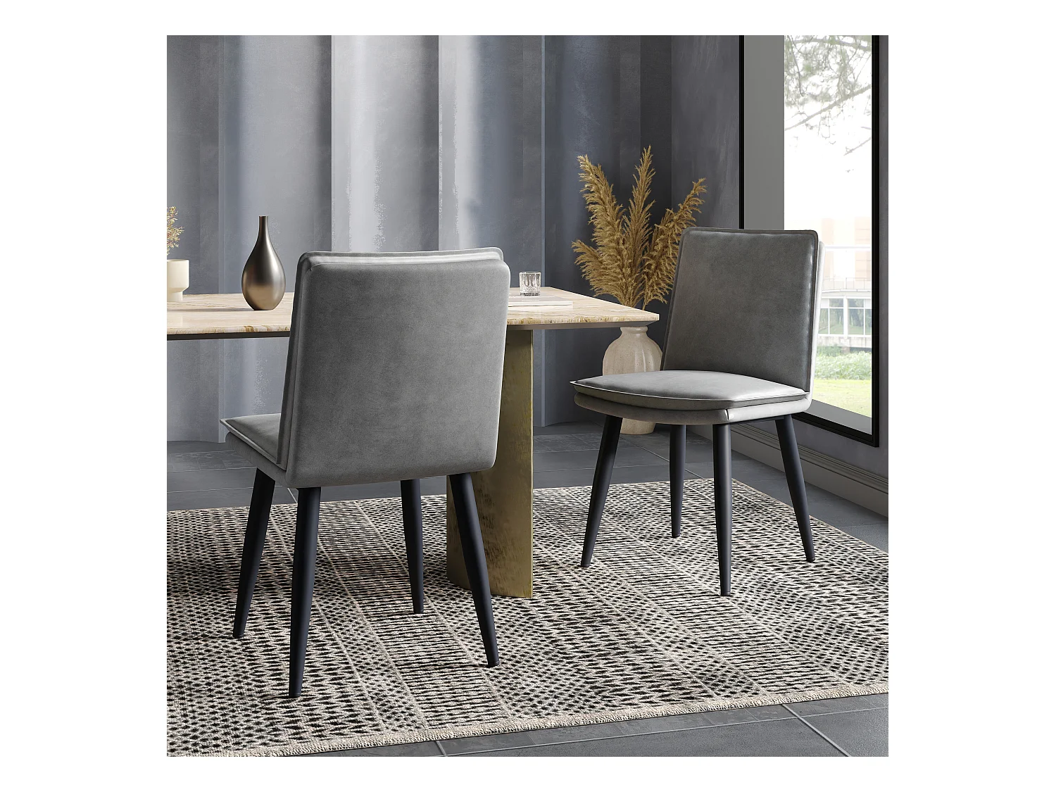 Lot de 6 chaises de salle à manger en PU - coussins double couche - 49 x 57 x 84 cm - PU - gris