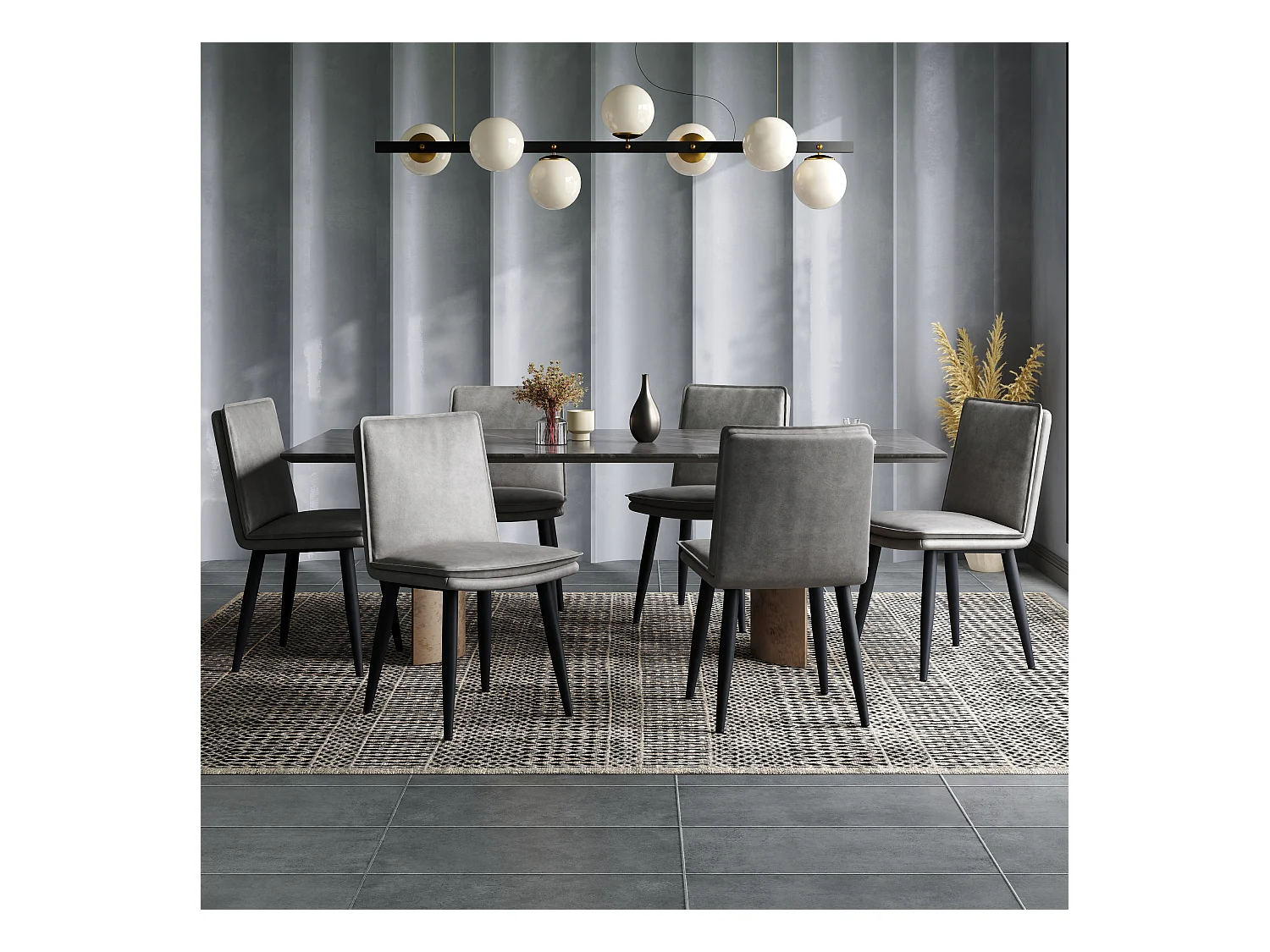 Set van 6 PU eetkamerstoelen - dubbele laag kussens - 49 x 57 x 84 cm - PU - grijs