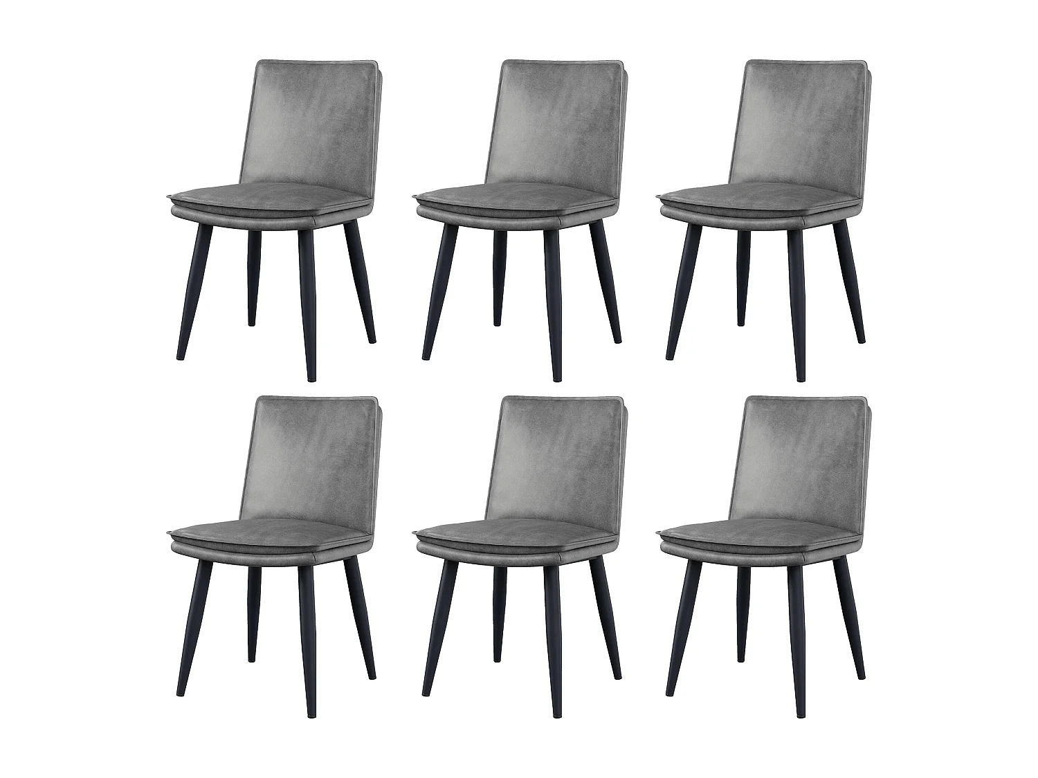 Lot de 6 chaises de salle à manger en PU - coussins double couche - 49 x 57 x 84 cm - PU - gris