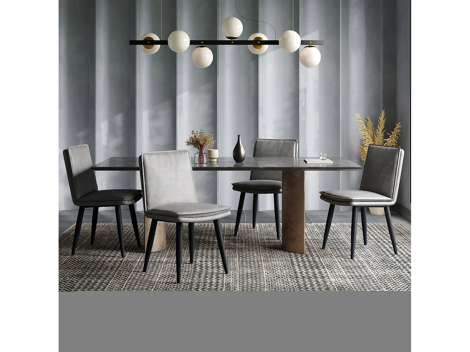 Lot de 6 chaises de salle à manger en PU - coussins double couche - 49 x 57 x 84 cm - PU - gris