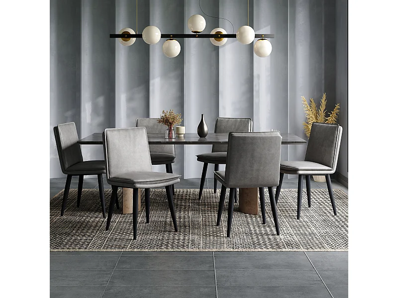 Lot de 6 chaises de salle à manger en PU - coussins double couche - 49 x 57 x 84 cm - PU - gris