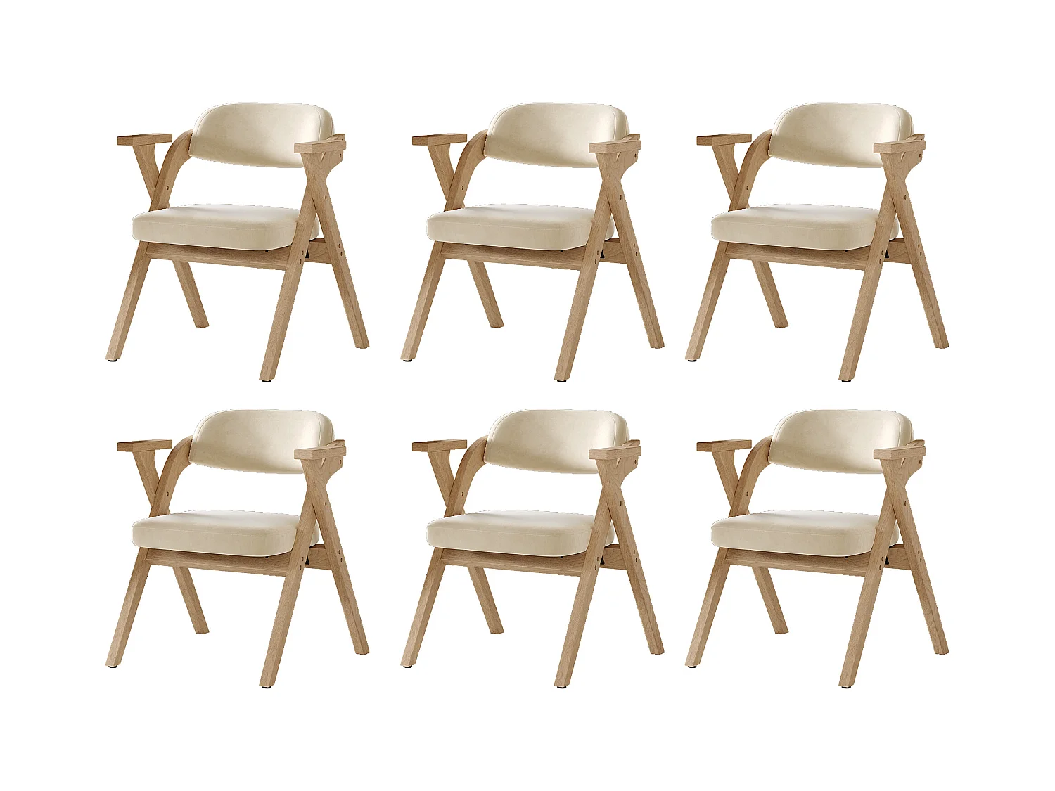 Lot de 6 chaises de salle à manger pliantes - pliables et rangeables - coussin en velours - 64.5 x 66.5 x 73 cm - bois - beige