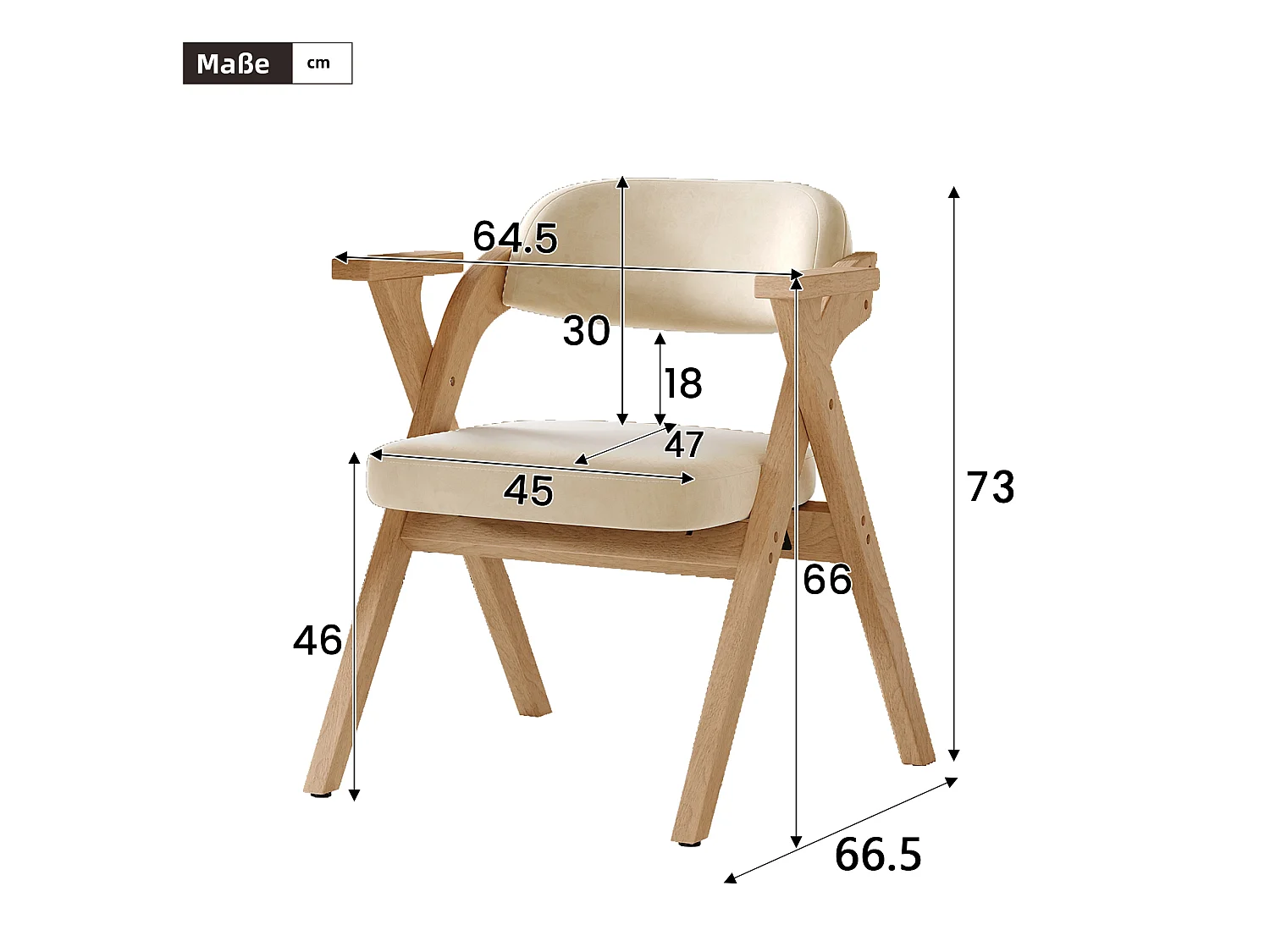 Set of 6 folding dining chairs - foldable and storable - velvet cushion - 64.5 x 66.5 x 73 cm - wood - beige