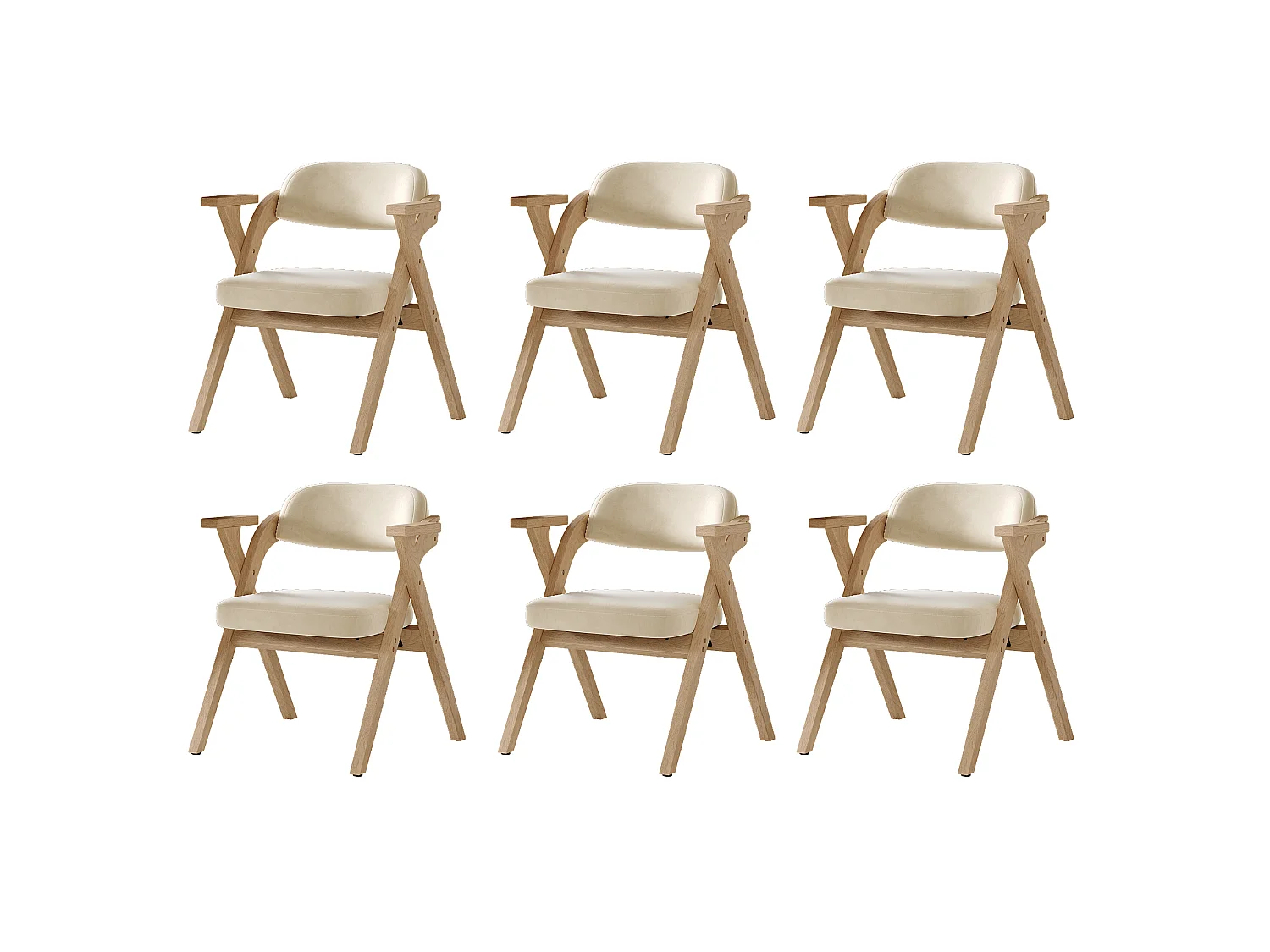 Set of 6 folding dining chairs - foldable and storable - velvet cushion - 64.5 x 66.5 x 73 cm - wood - beige