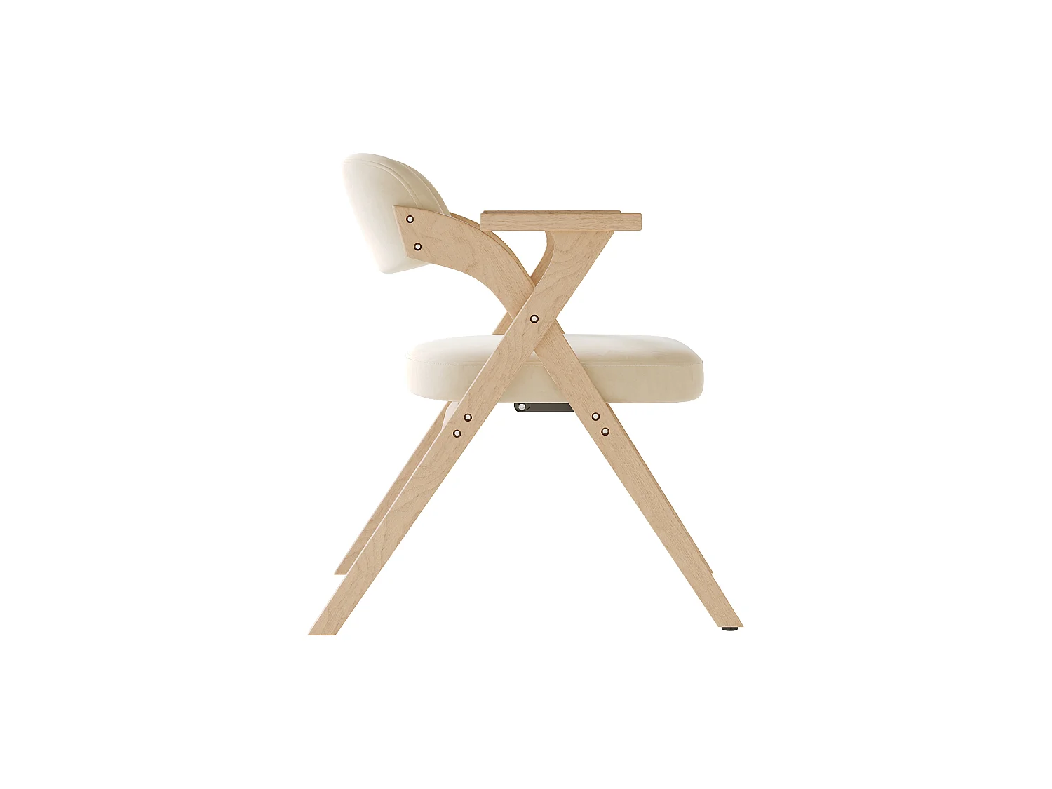 Set of 6 folding dining chairs - foldable and storable - velvet cushion - 64.5 x 66.5 x 73 cm - wood - beige