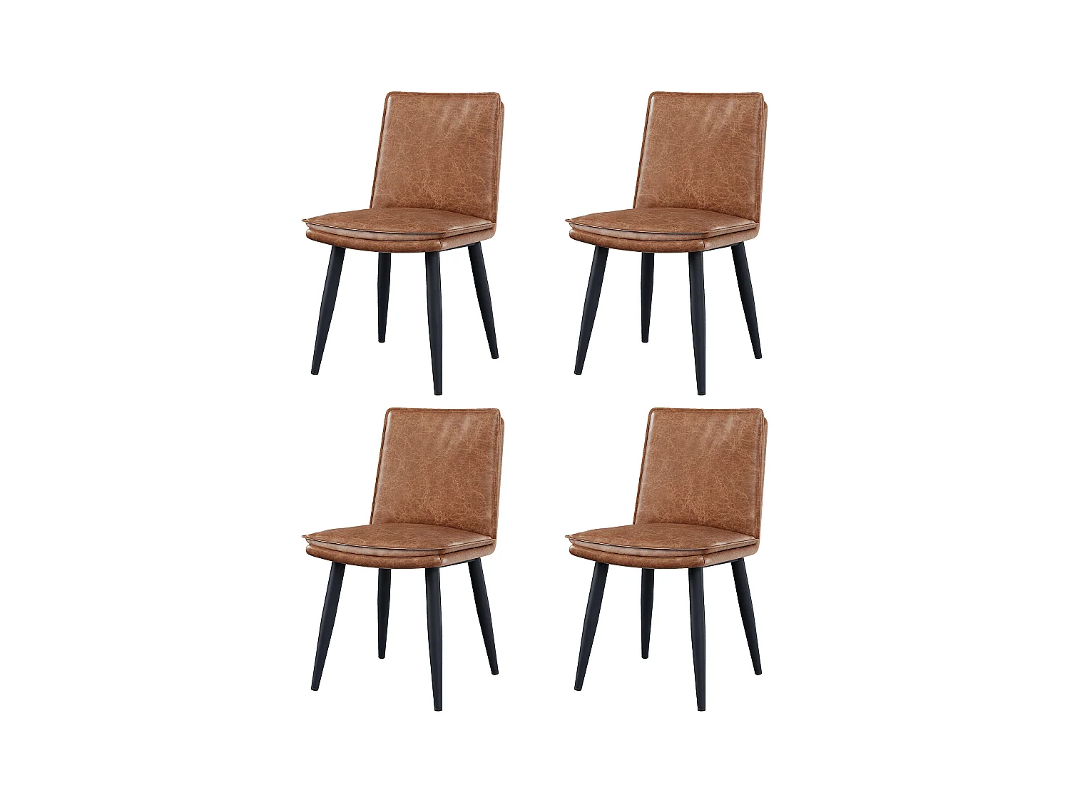 Lot de 4 chaises de salle à manger en PU - coussins double couche - 49 x 57 x 84 cm - PU - marron