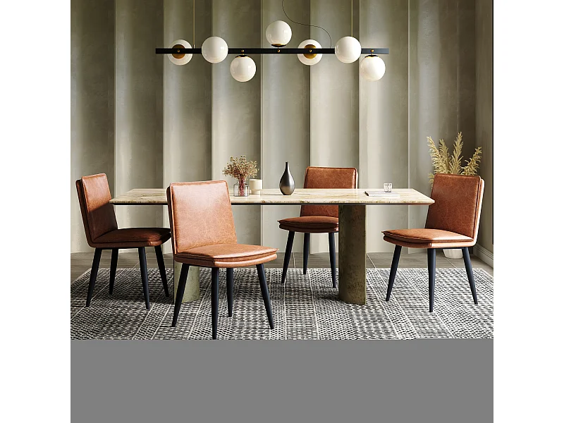 Conjunto de 4 cadeiras de jantar em PU - almofadas duplas - 49 x 57 x 84 cm - PU - marrom