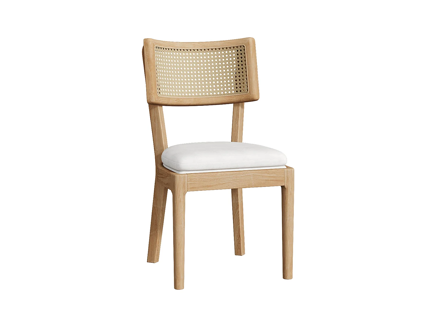 Lot de 2 chaises de salle à manger en bois massif avec dossiers en rotin - coussin en velours - 50 x 58 x 88 cm - naturel