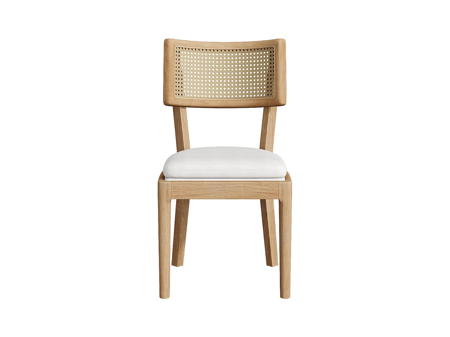 Lot de 2 chaises de salle à manger en bois massif avec dossiers en rotin - coussin en velours - 50 x 58 x 88 cm - naturel